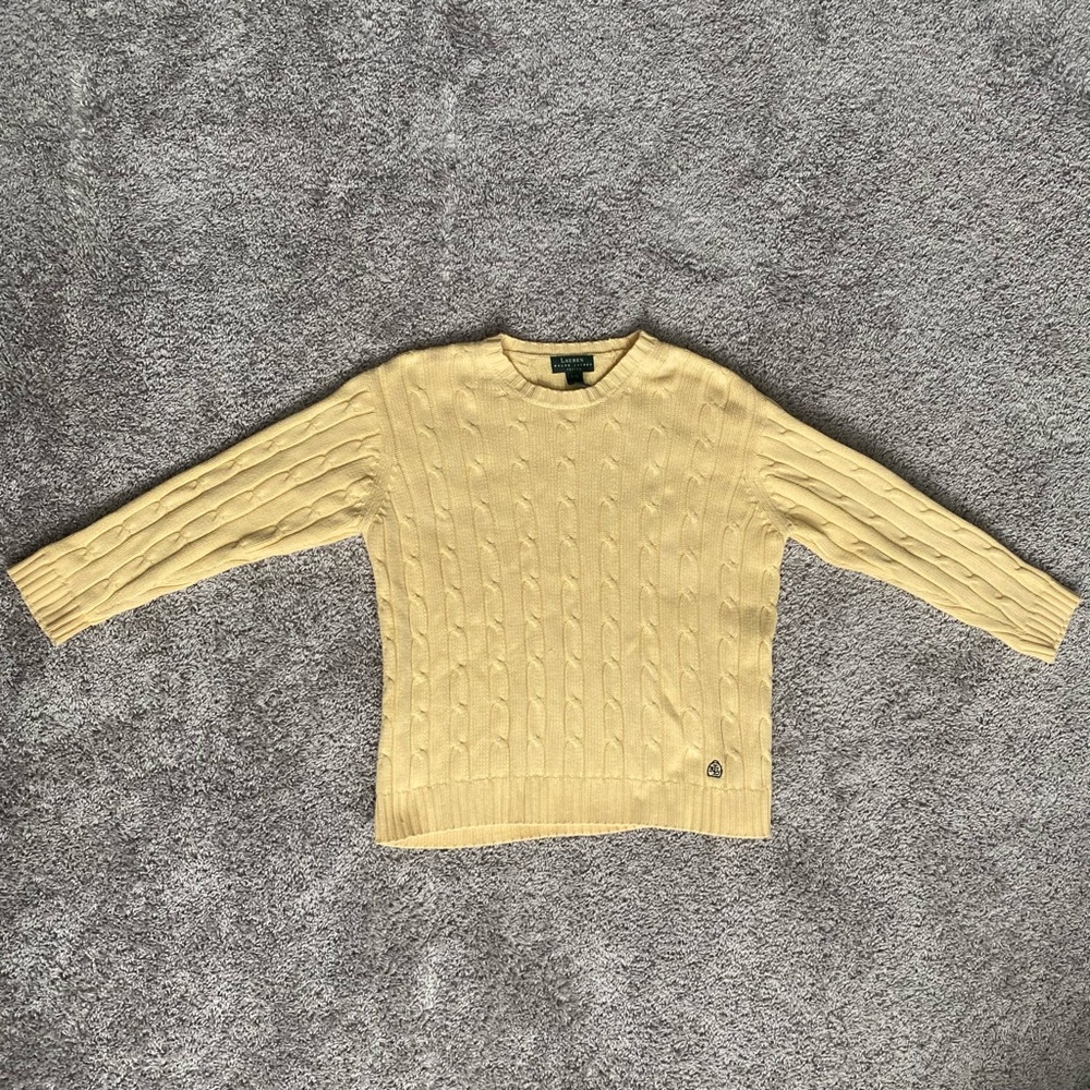 LAUREN Ralph Lauren Petites Size S Yellow Cotton Cable Knit Sweater